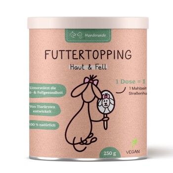 Hunderunde Futtertopping - Haut & Fell - Glänzendes Fell, Gesunde Haut, Natürliche Zutaten, vegan 250 g