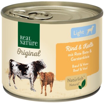 REAL NATURE Original Light Nassfutter für Hunde Rind und Kalb 24x200 g