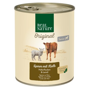REAL NATURE Original Nassfutter für Hunde Senior Lamm und Kalb 24x800 g