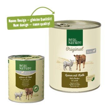REAL NATURE Original Nassfutter für Hunde Senior Lamm und Kalb 24x800 g