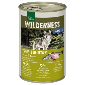 REAL NATURE WILDERNESS Nassfutter für Hunde Adult True Country, Huhn und Lachs 24x400 g