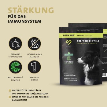Peticare Probiotika & Präbiotika Pulver für Hunde, Darm-Sanierung, Darmflora 125 ml