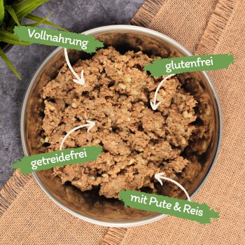 Lyra Pet Lecker.Pet Josie's Saftige Fleischmahlzeit Sensitiv mit Pute & Reis Hundefutter Nassfutter 6x400 g