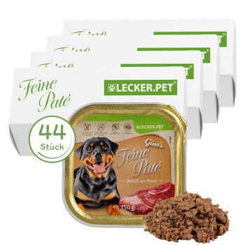 Lyra Pet Lecker.Pet Gino's Feine Paté Reich an Rind Hundefutter Nassfutter Vollnahrung 44x150 g