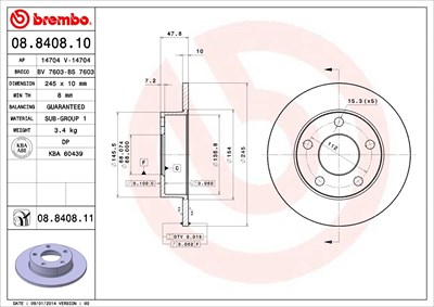 BREMBO Bremsscheibe 08.8408.11 Bremsscheiben,Scheibenbremsen VW,AUDI,PASSAT Variant (3B6),PASSAT Variant (3B5),PASSAT (3B3),PASSAT (3B2)