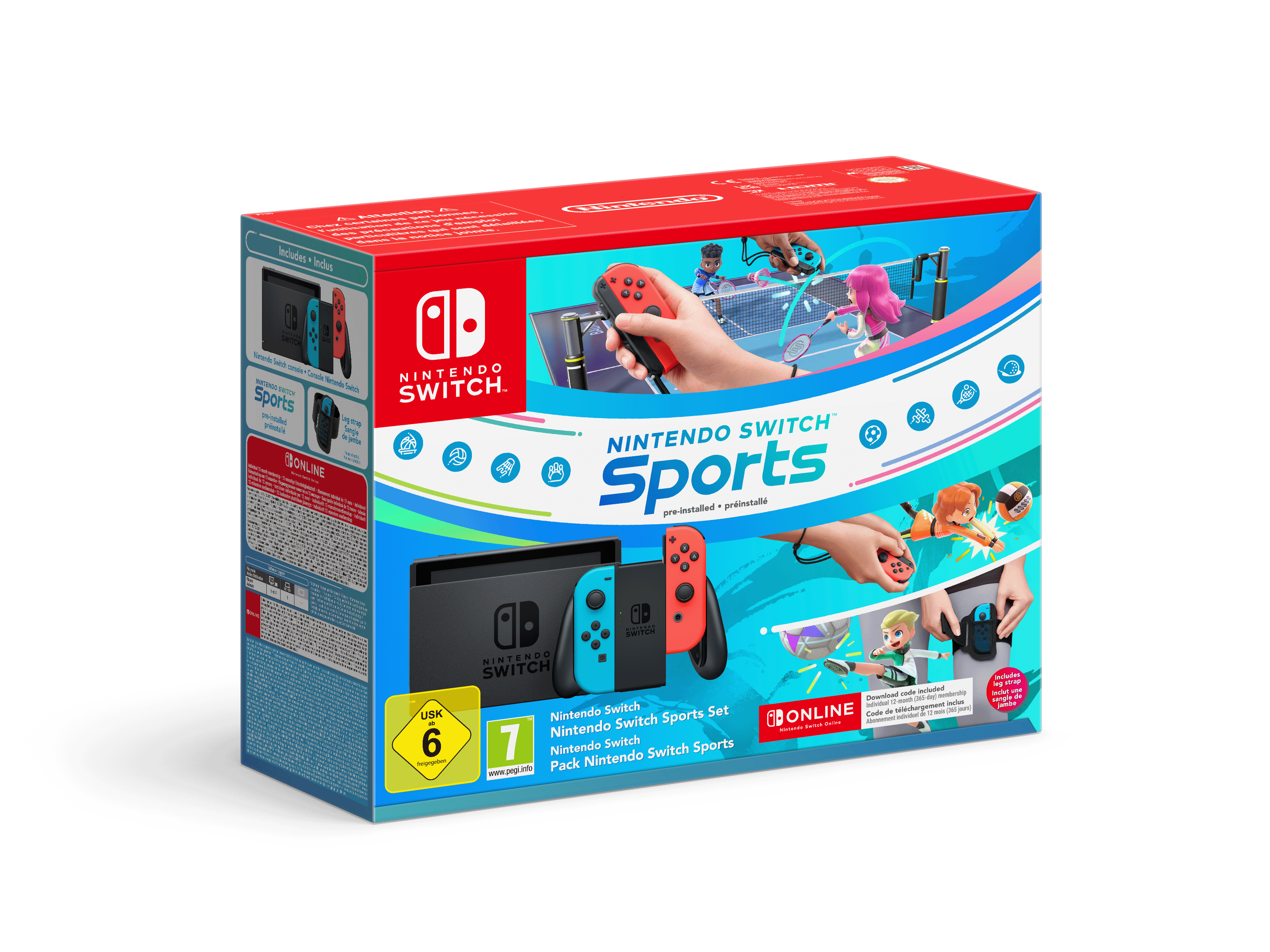 Switch Konsole Bundle inkl. Switch Sports + 12 Monate NSO neon rot/neon blau