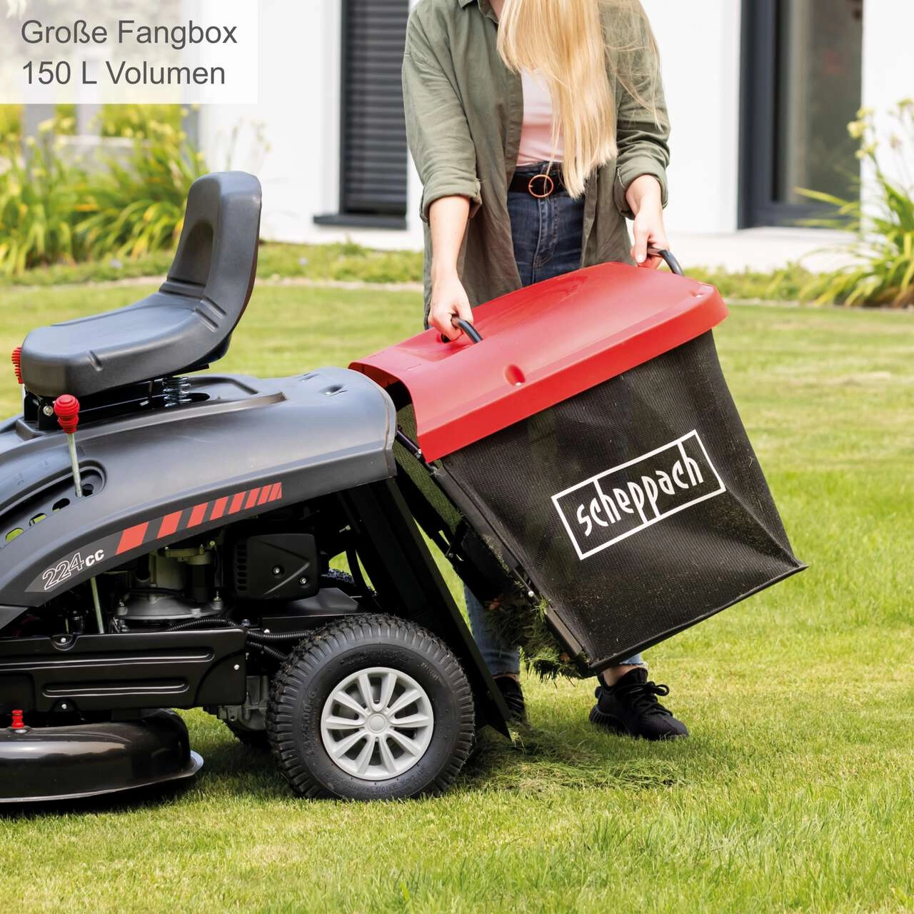 Aufsitzrasenmäher MR224-61 Scheppach - 6.8PS | 61cm Schnittbreite | 150L Fangsack | Elektro-Start
