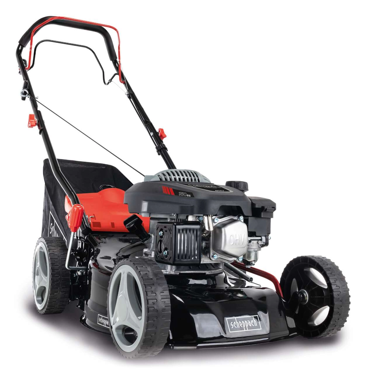 Benzin Rasenmäher MS150-42 Scheppach - 3,5PS | 42cm Schnittbreite | Radantrieb | 45L Fangbox