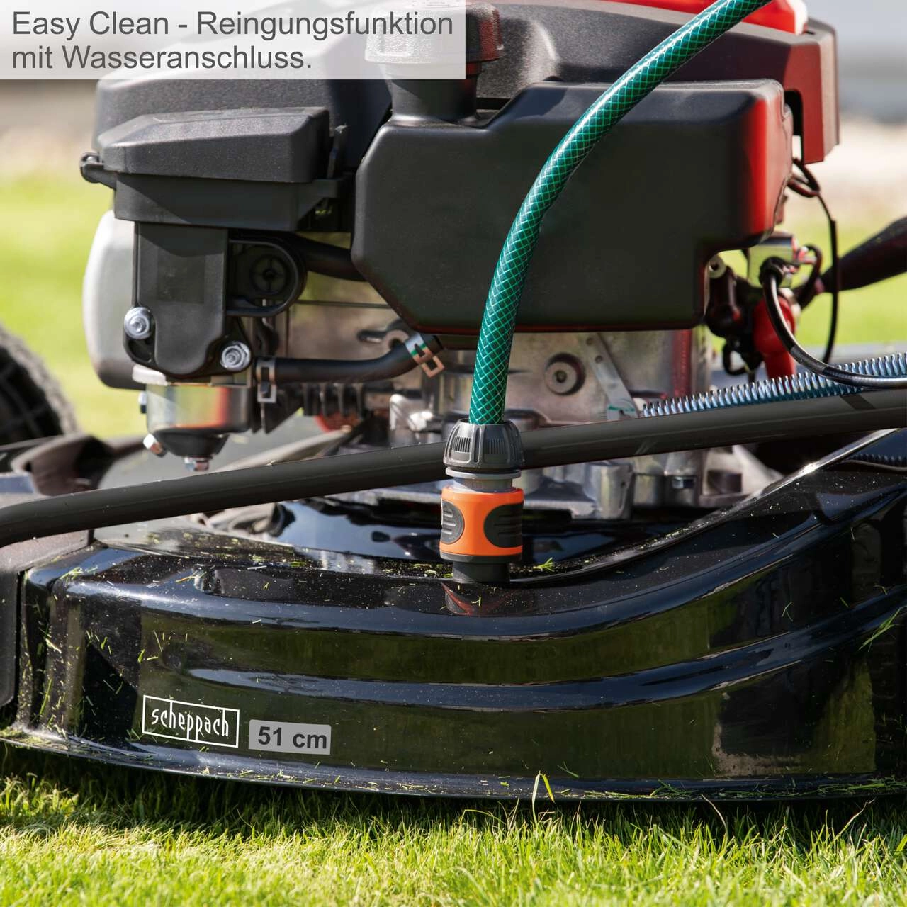 Benzin-Rasenmäher MS200-51E Scheppach - 5,2PS | Schnittbreite 51cm | Fangbox 65L | inkl. 2 Ah Akku + 2,4 A Ladegerät u. Motorenöl