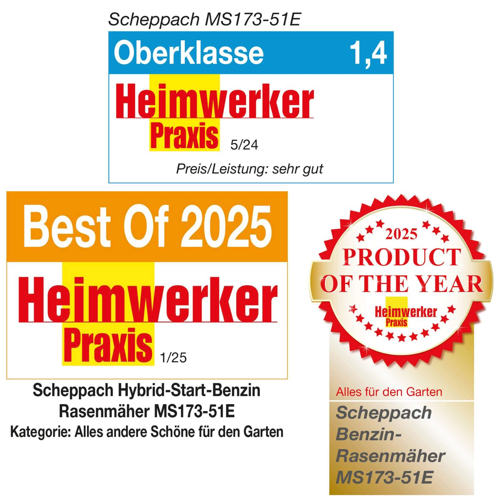 Benzin-Rasenmäher MS200-51E Scheppach - 5,2PS | Schnittbreite 51cm | Fangbox 65L | inkl. 2 Ah Akku + 2,4 A Ladegerät u. Motorenöl