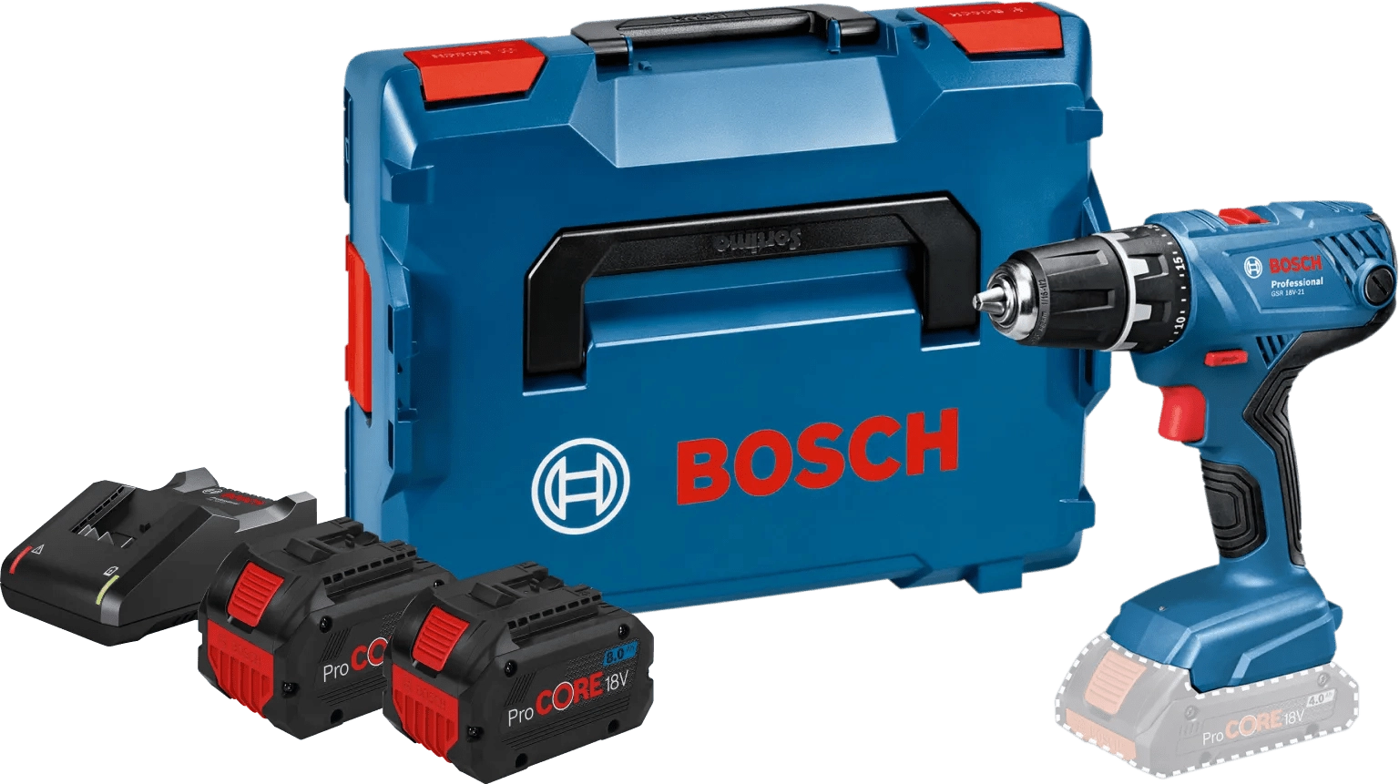 Bosch Professional GSR 18V-21 8,0 Ah ProCORE Akku (2x) Starterset