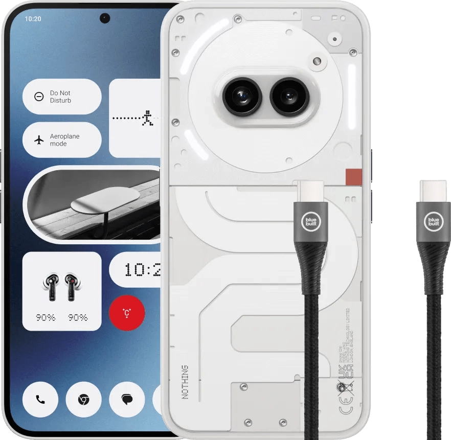 Nothing Phone (2a) 128GB Weiß 5G + BlueBuilt USB-C-Kabel 1,5 m Nylon Schwarz