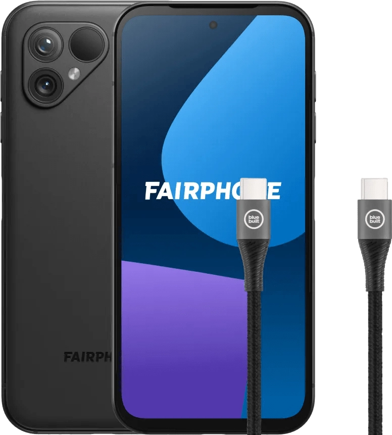 Fairphone 5 256GB Schwarz 5G + BlueBuilt USB-C-Kabel 1,5 m Nylon Schwarz