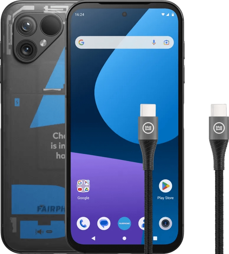 Fairphone 5 256GB Transparent 5G + BlueBuilt USB-C-Kabel 1,5 m Nylon Schwarz