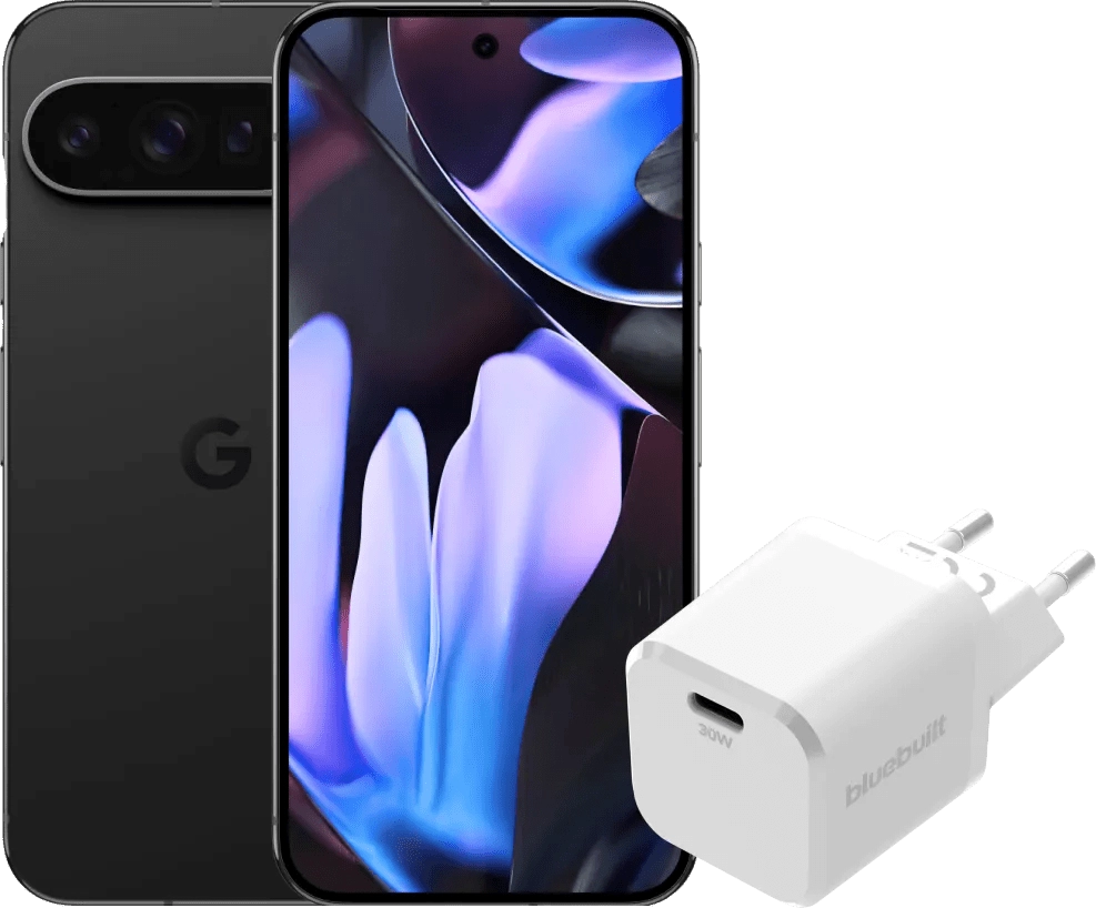 Google Pixel 9 Pro XL 128GB Schwarz 5G + BlueBuilt Ladegerät mit USB-C-Anschluss 30 W Weiß