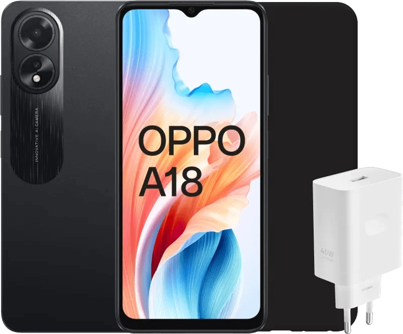 OPPO A18 128GB Schwarz 4G + Zubehörset