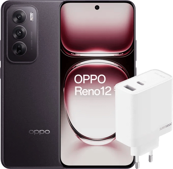 OPPO Reno12 256GB Schwarz 5G + OPPO SuperVOOC Ladegerät 80 W mit 2 Anschlüssen