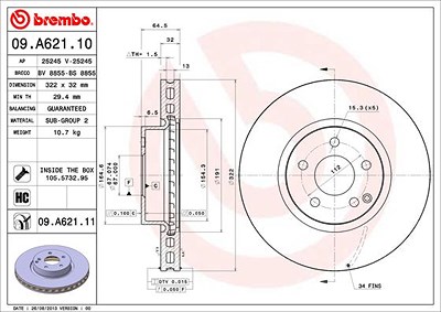 BREMBO Bremsscheibe 09.A621.11 Bremsscheiben,Scheibenbremsen MERCEDES-BENZ,C-Klasse Limousine (W204),C-Klasse T-modell (S204)