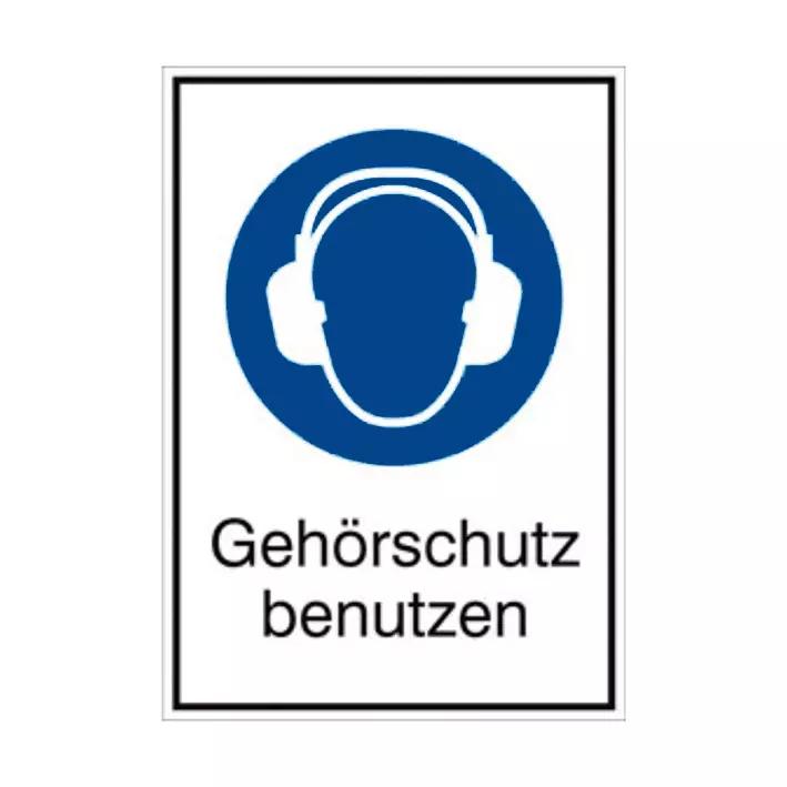 Gebotszeichen: Gehörschutz benutzen mit Text - Folie