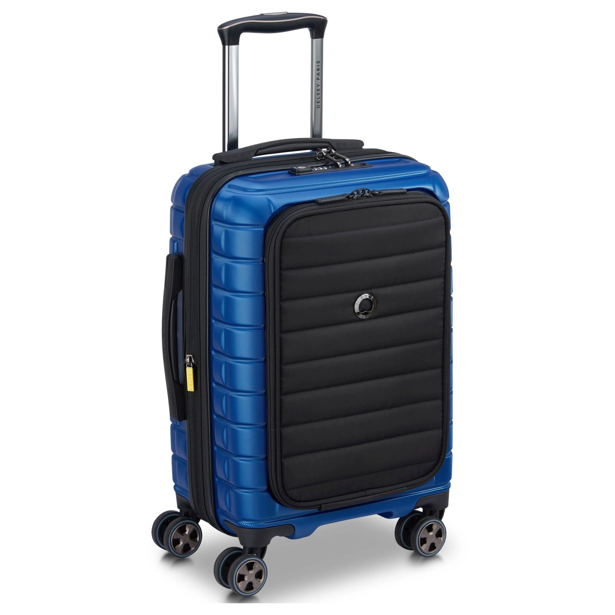 Delsey Paris Shadow 5.0 - 4-Rollen-Kabinentrolley mit Vordertasche S 55 cm erw. USB (blau)