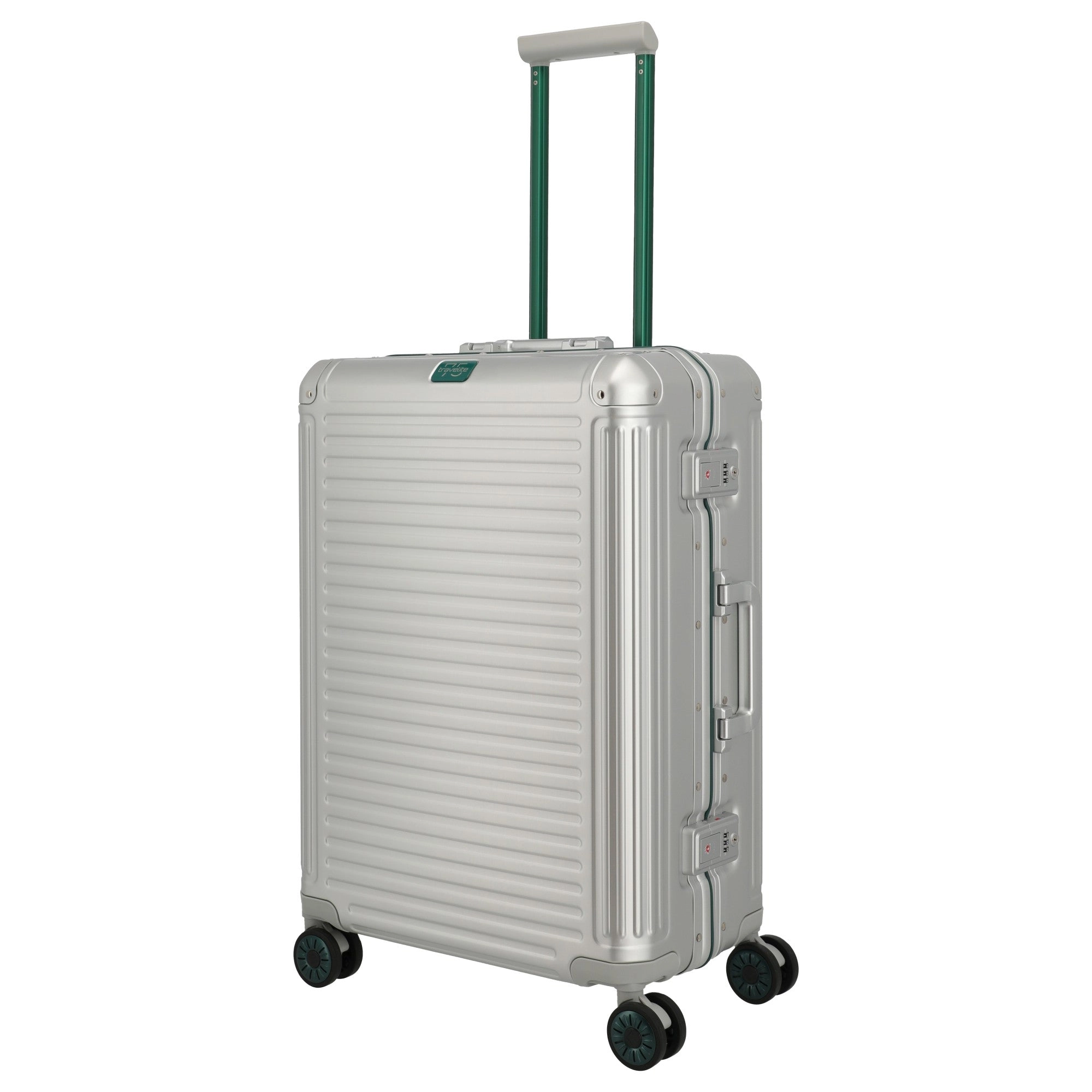 Travelite Next 75 Jahre Jubiläums-Edition - 4-Rollen-Trolley M 67 cm (silber-grün)