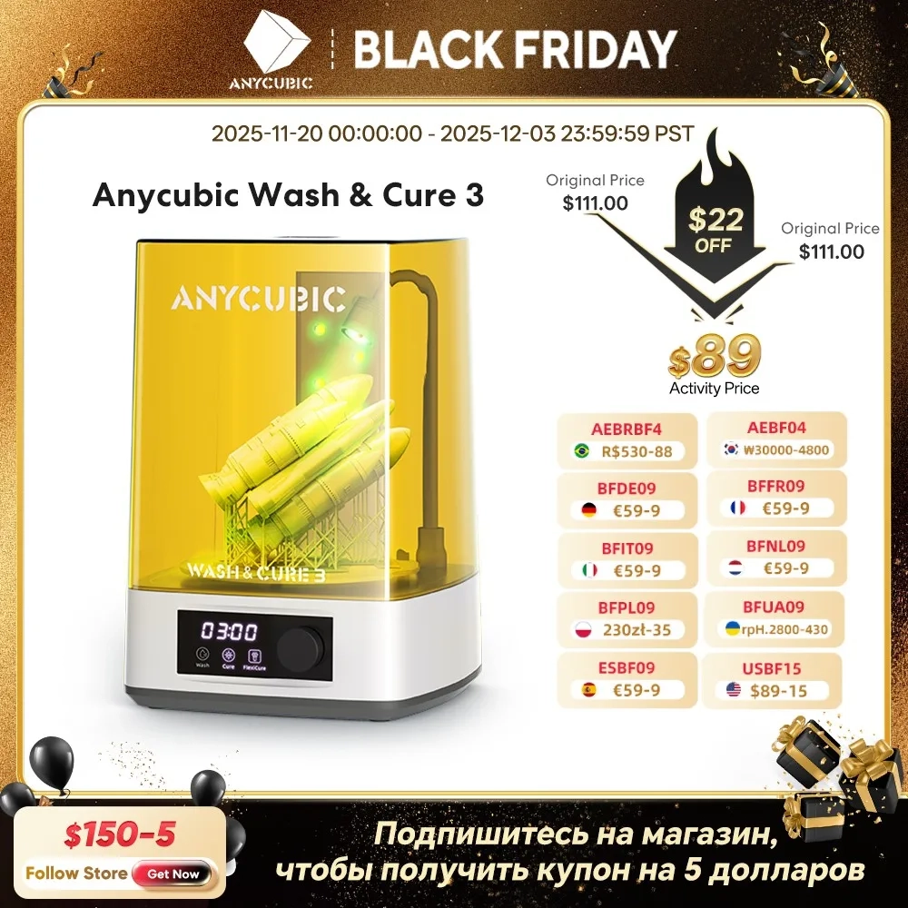 ANYCUBIC Wash & Cure 3 für Photon Mono 4 LCD SLA 3D-Druckermodelle UV-Rotationshärtung Harzreinigungsmaschine 2 in 1