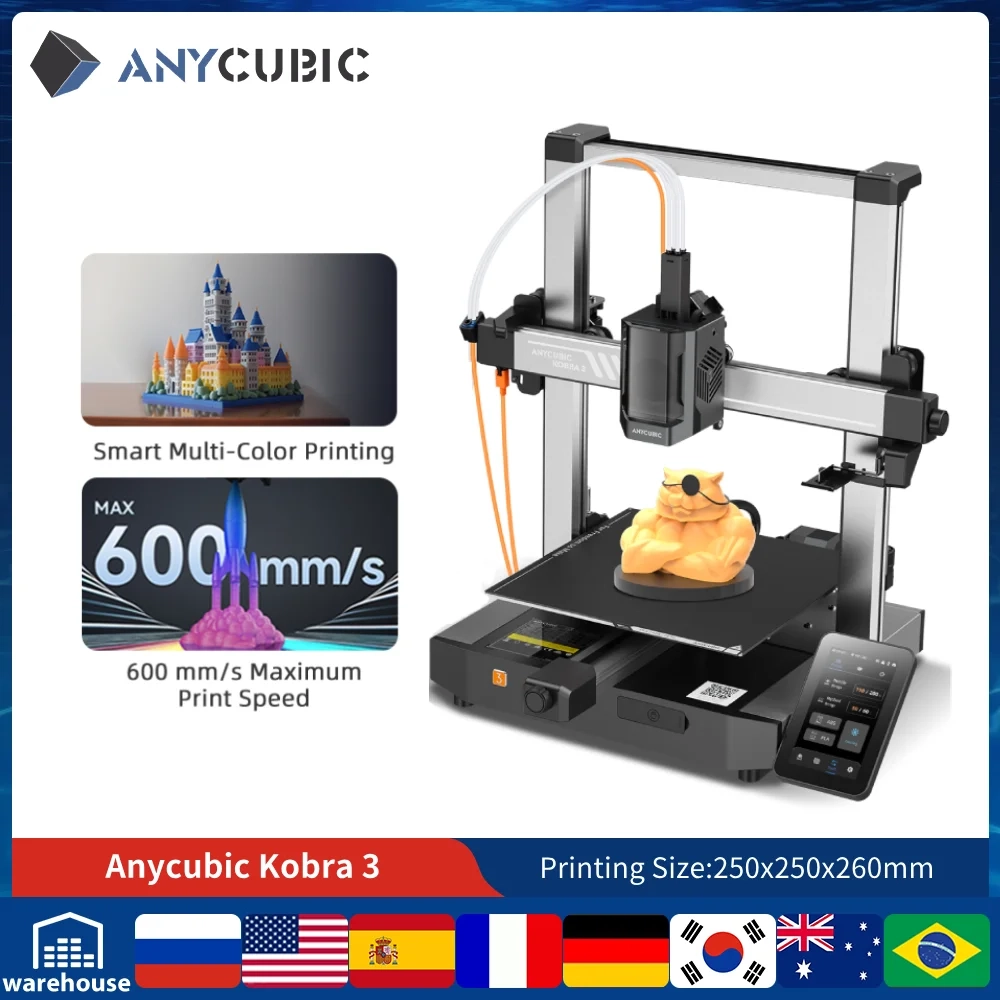 Anycubic Kobra 3 AE-Version FDM 3D-Drucker LeviQ 3.0 Automatische Nivellierung 600 mm/s Maximale Druckgeschwindigkeit Neue direkte Extruder-Schnelldrucker