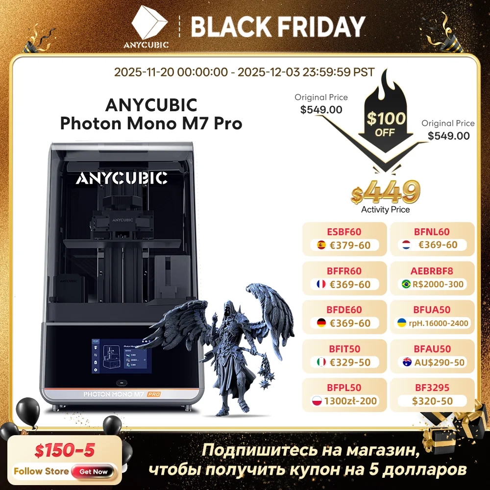 ANYCUBIC Photon Mono M7 Pro AE Version 14k Mono MSla 3D-Drucker 10.1 ''LCD-Harz 3D-Drucker Geschwindigkeit bis zu 170 mm/h Druck größe 223*126*230mm