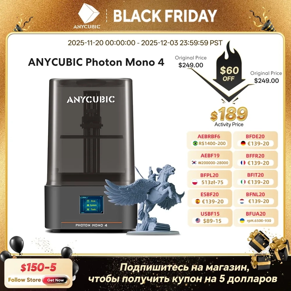 ANYCUBIC Photon Mono 4 AE10K+ 7-Zoll-High-Definition-Bildschirm 3D-Drucker Hochgeschwindigkeits-UV-Harz 3D-Drucker Druckgröße 153 × 87 × 165 mm