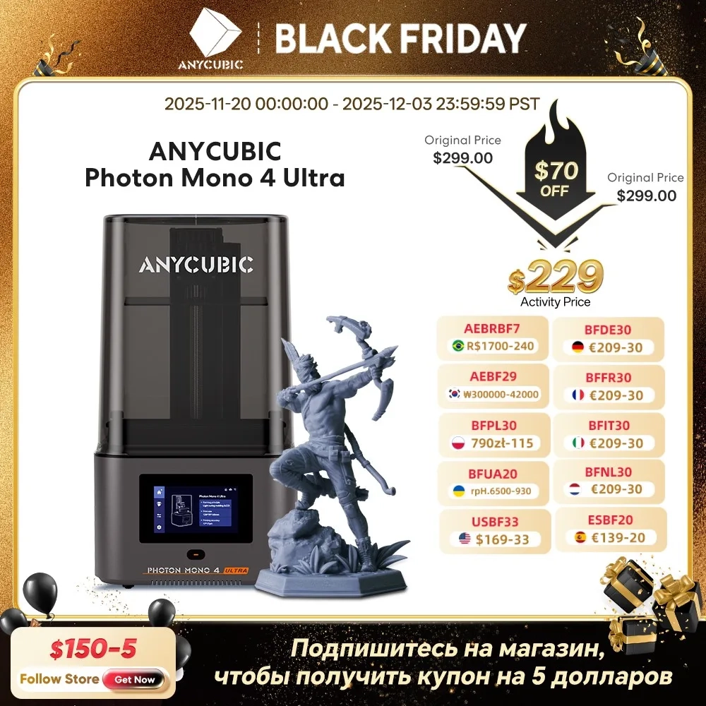 ANYCUBIC Photon Mono 4 Ultra LCD 3D-Drucker 7" 10K Hochpräzises UV-Harz 3D-Druck 2,2L Bauvolumen Größe 236mm*231mm*430mm