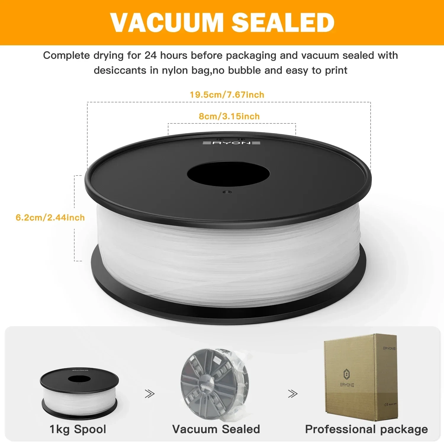 ERYONE 10KG Nylon PA6 3D Druck Filament 1,75mm/Rolle Hohe Qualität Keine Verwicklung Perfekte Spulen für FDM 3D Drucker Kostenloser Versand