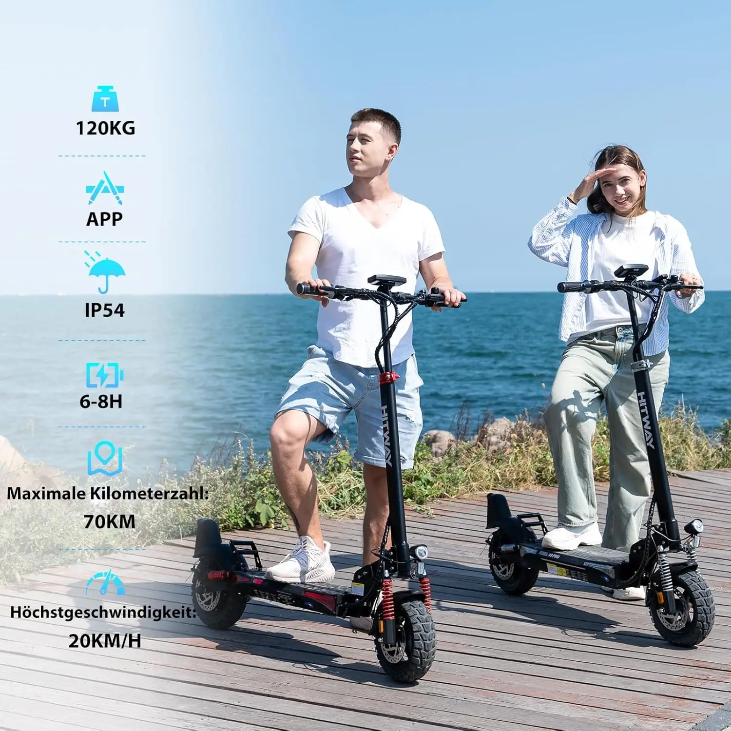 Hitway E-Scooter, Straßenzertifizierung (Abe), 10-Zoll-Elektroroller für Erwachsene, 15,6-Ah-Akku, 500-W-Motor