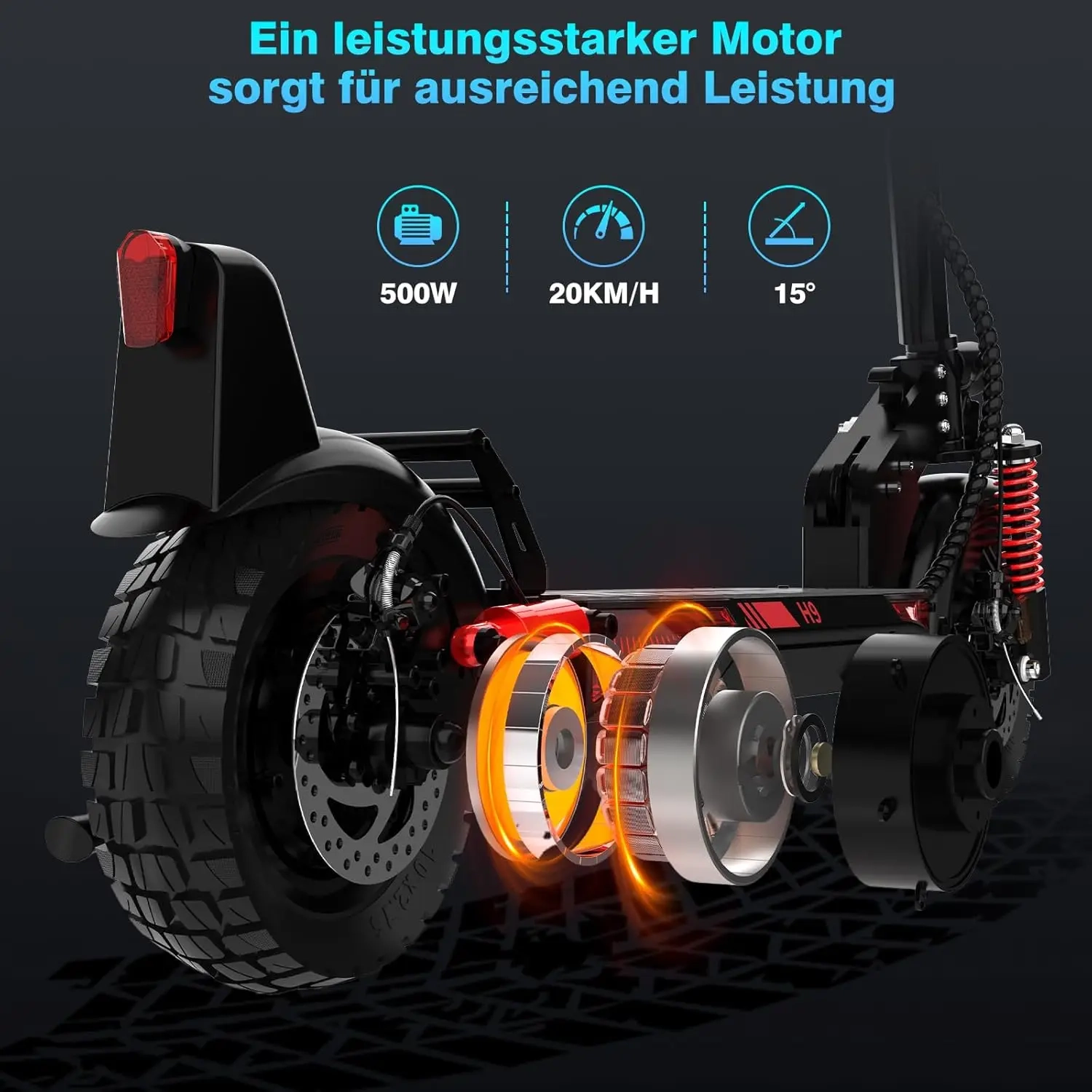 Hitway E-Scooter, Straßenzertifizierung (Abe), 10-Zoll-Elektroroller für Erwachsene, 15,6-Ah-Akku, 500-W-Motor