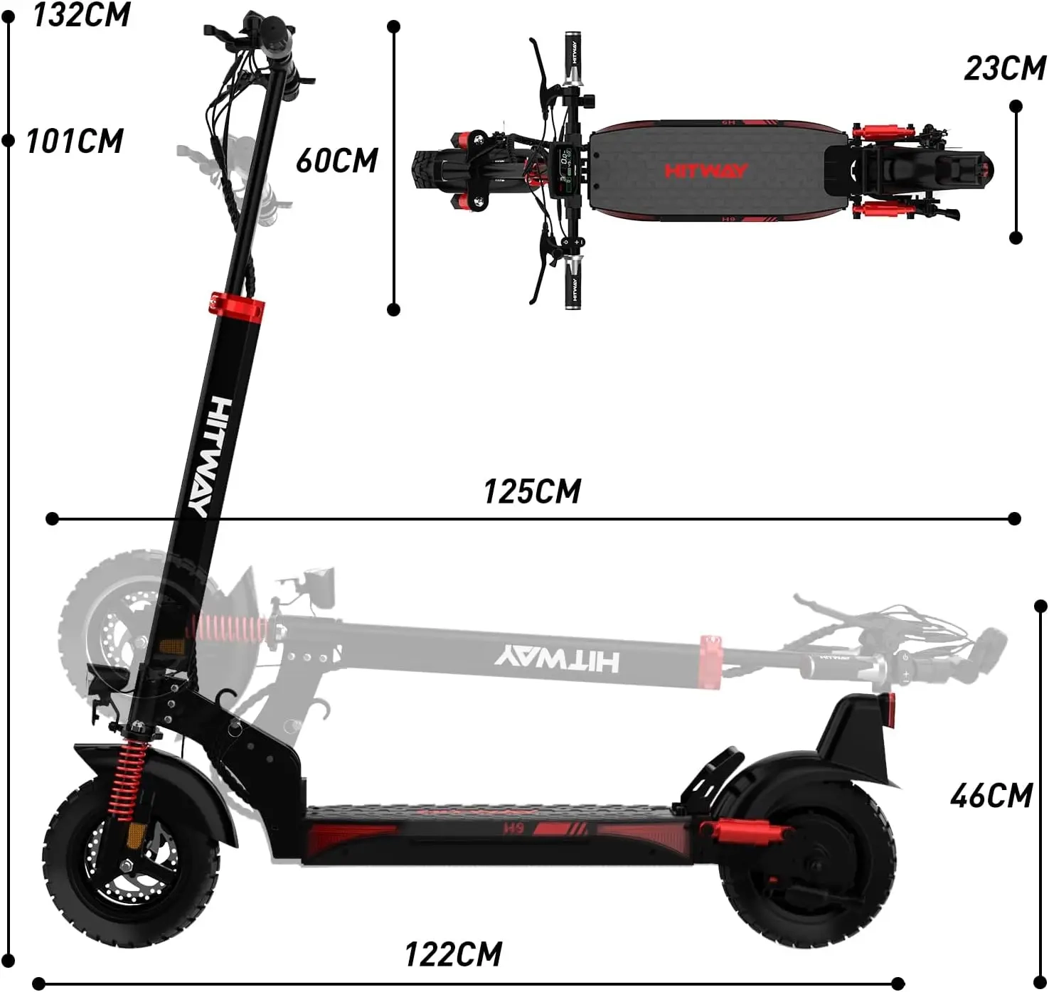 Hitway E-Scooter, Straßenzertifizierung (Abe), 10-Zoll-Elektroroller für Erwachsene, 15,6-Ah-Akku, 500-W-Motor