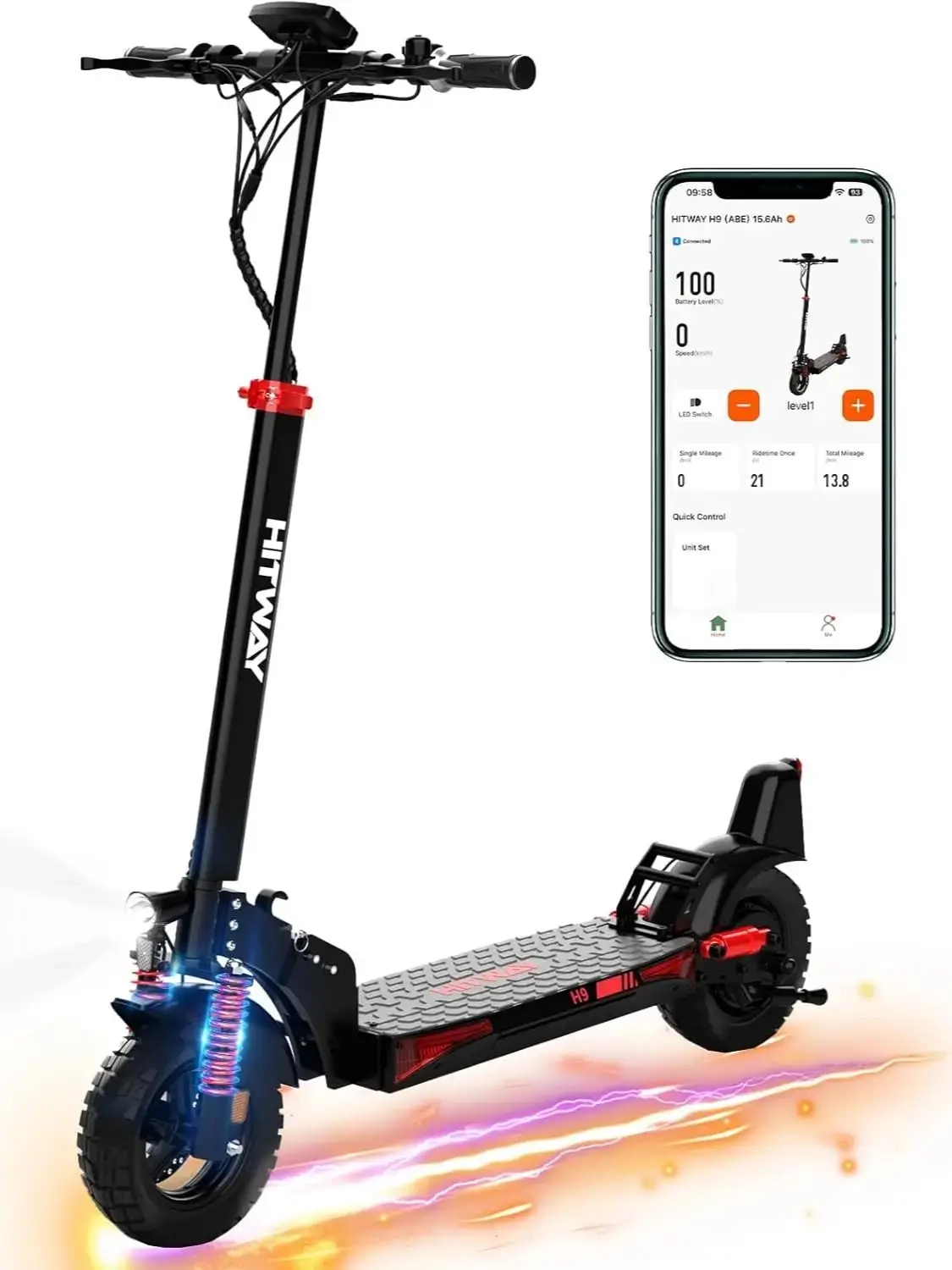 Hitway E-Scooter, Straßenzertifizierung (Abe), 10-Zoll-Elektroroller für Erwachsene, 15,6-Ah-Akku, 500-W-Motor