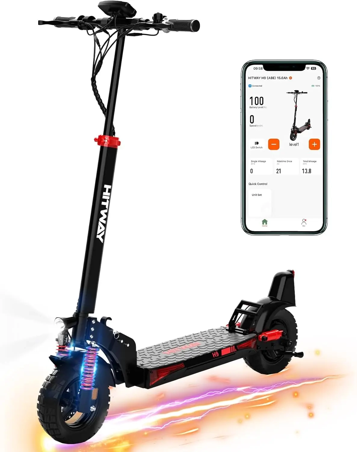 Hitway E-Scooter, Straßenzertifizierung (Abe), 10-Zoll-Elektroroller für Erwachsene, 15,6-Ah-Akku, 500-W-Motor
