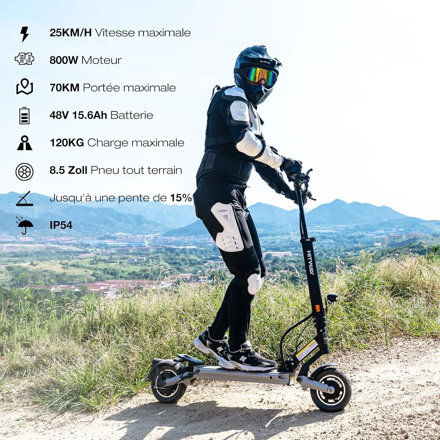 HITWAY H6 Elektroroller mit aufblasbaren All-Terrain-Reifen für Zoll, 500 Motor W, 15,6 Ah Akku, 70 km Reichweite