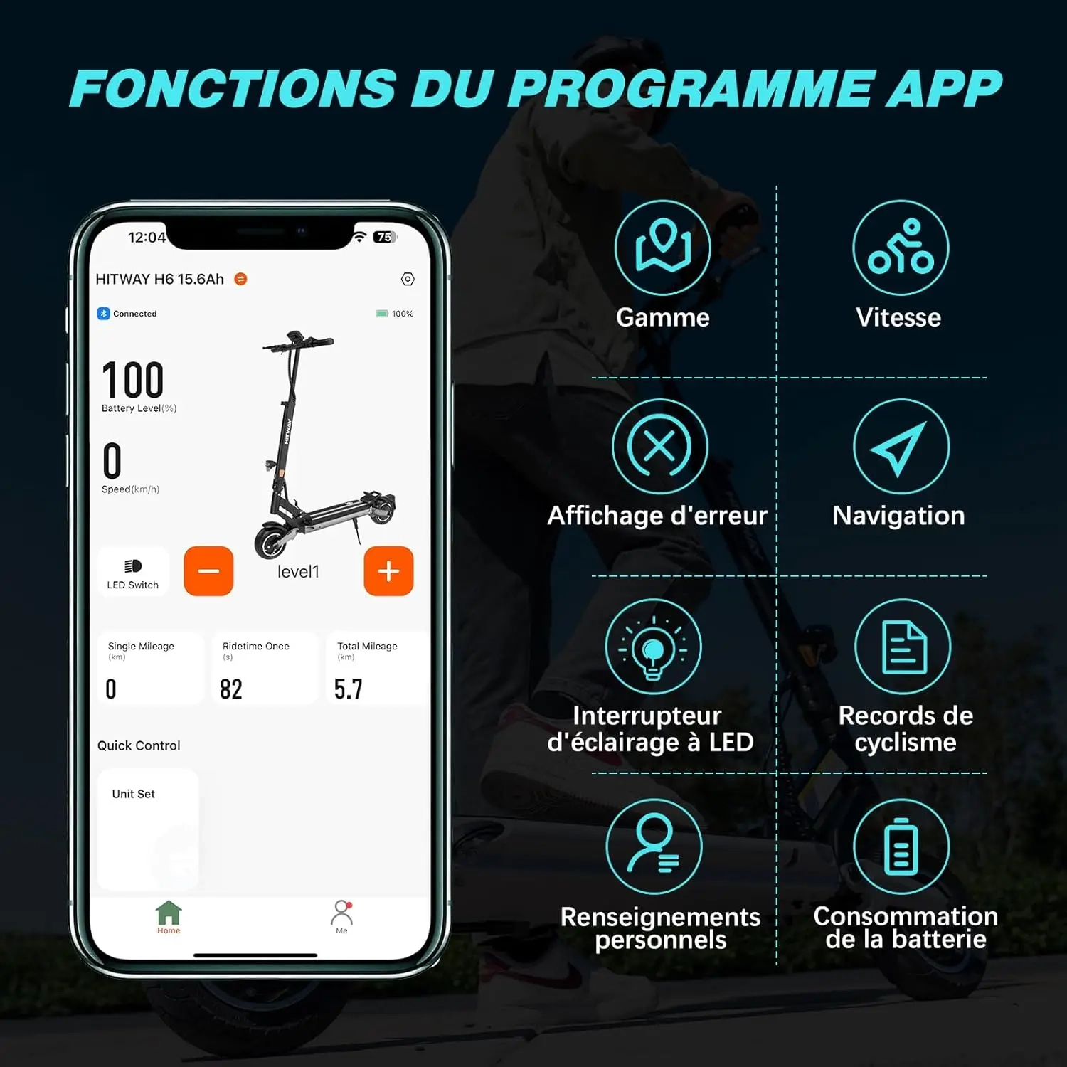 HITWAY H6 Elektroroller mit aufblasbaren All-Terrain-Reifen für Zoll, 500 Motor W, 15,6 Ah Akku, 70 km Reichweite