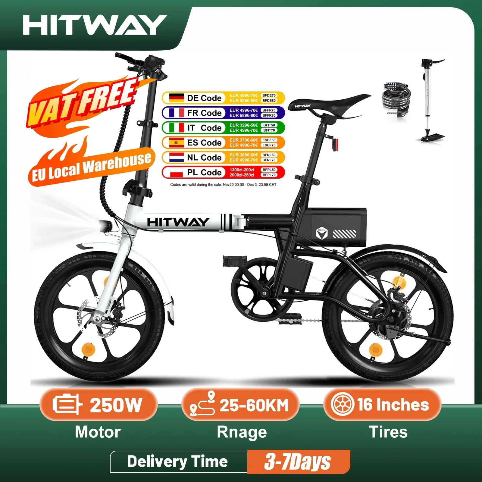 HITWAY BK 35S Elektrofahrrad, 16-Zoll-E-Radsport 250 W City-E-Bike, maximale Reichweite 25–60 km, Damen und Herren