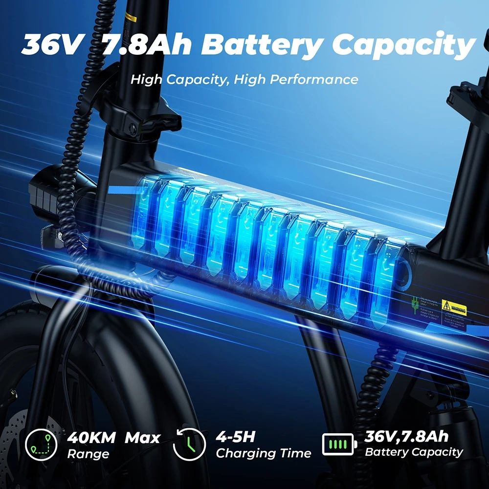 iScooter EB1 Elektrofahrrad, 250 W Motor, 36 V 7,8 Ah Lithiumbatterie, 25 km Hochgeschwindigkeits-Stadt-E-Bike mit 14 Zoll faltbar für Erwachsene