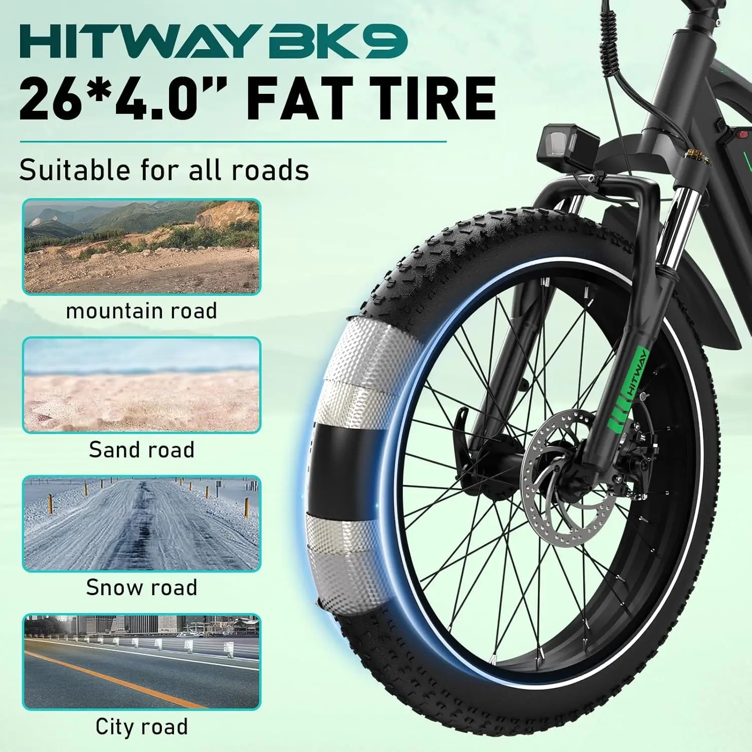 Hitway 26 "4,0 Fett reifen Elektro fahrrad, Elektro fahrrad mit 250Watt Motor 48V 15ah Lithium batterie, 7-Gang-Getriebe und Mountainbike