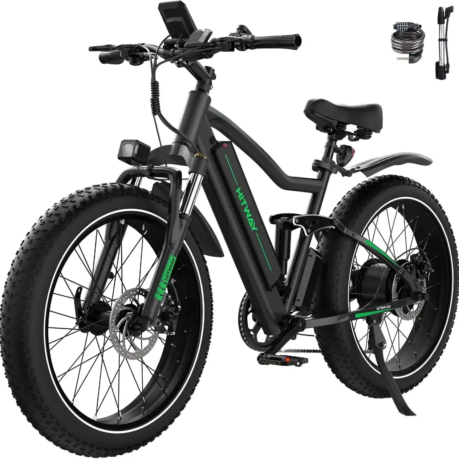 Hitway 26 "4,0 Fett reifen Elektro fahrrad, Elektro fahrrad mit 250Watt Motor 48V 15ah Lithium batterie, 7-Gang-Getriebe und Mountainbike