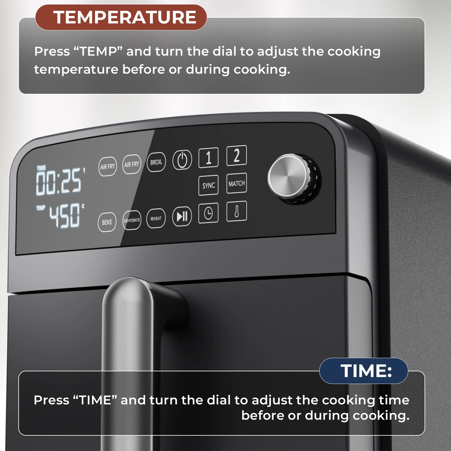 Double Stack XXL Heißluftfritteuse, 2 vertikale Schubladen, 4 Kochstufen, 2 Einschübe, platzsparendes Design, 10 L Fassungsvermögen, 6 Funktionen, Schwarz