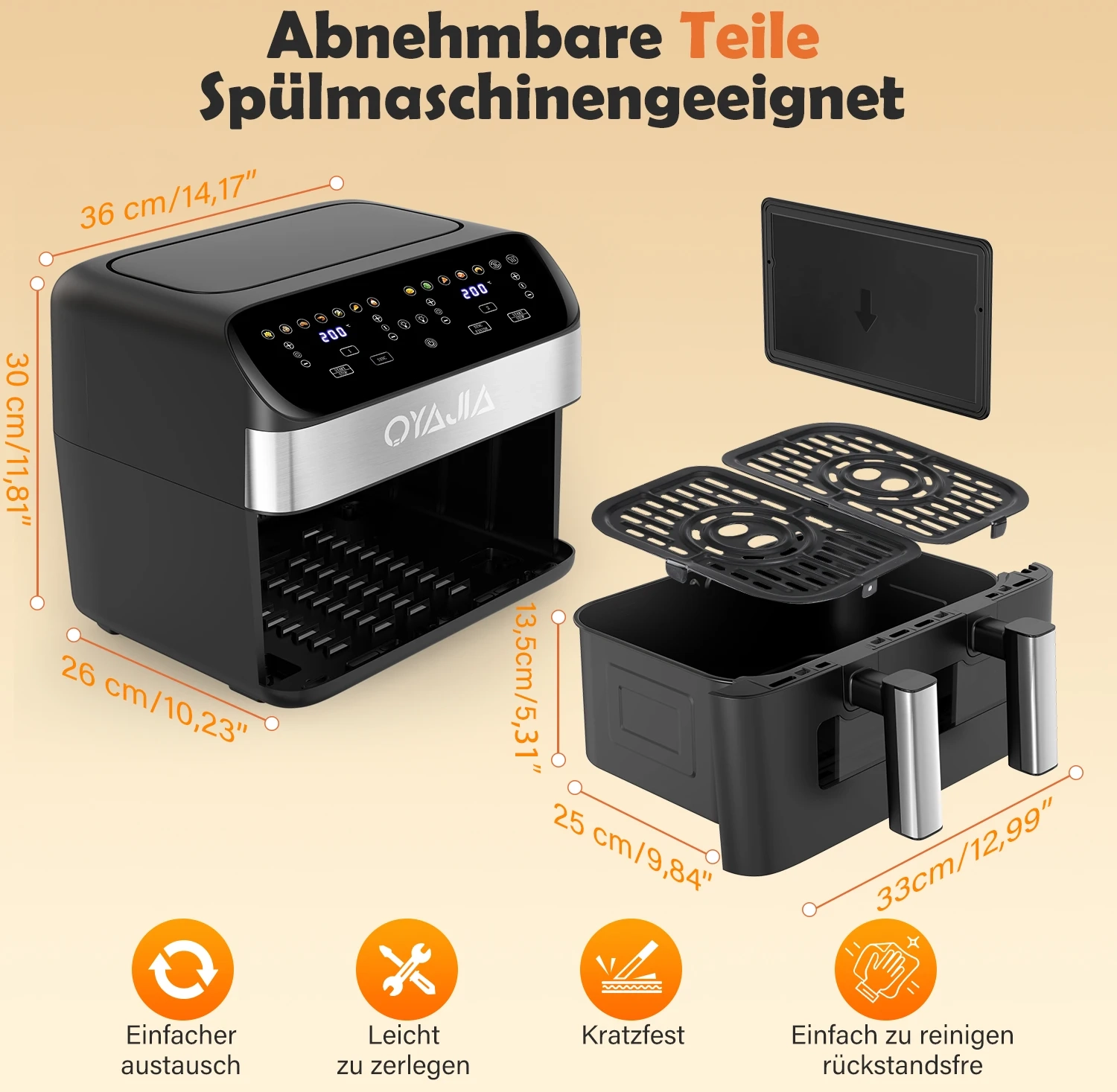 10-Liter-Heißluftfritteuse, ein- oder Doppelkammer, verstellbar, XXL-Airfryer mit Touchscreen, 12 Programmen, Auftauen & Erwärmen Heißluftfritteuse mit Sichtfenster