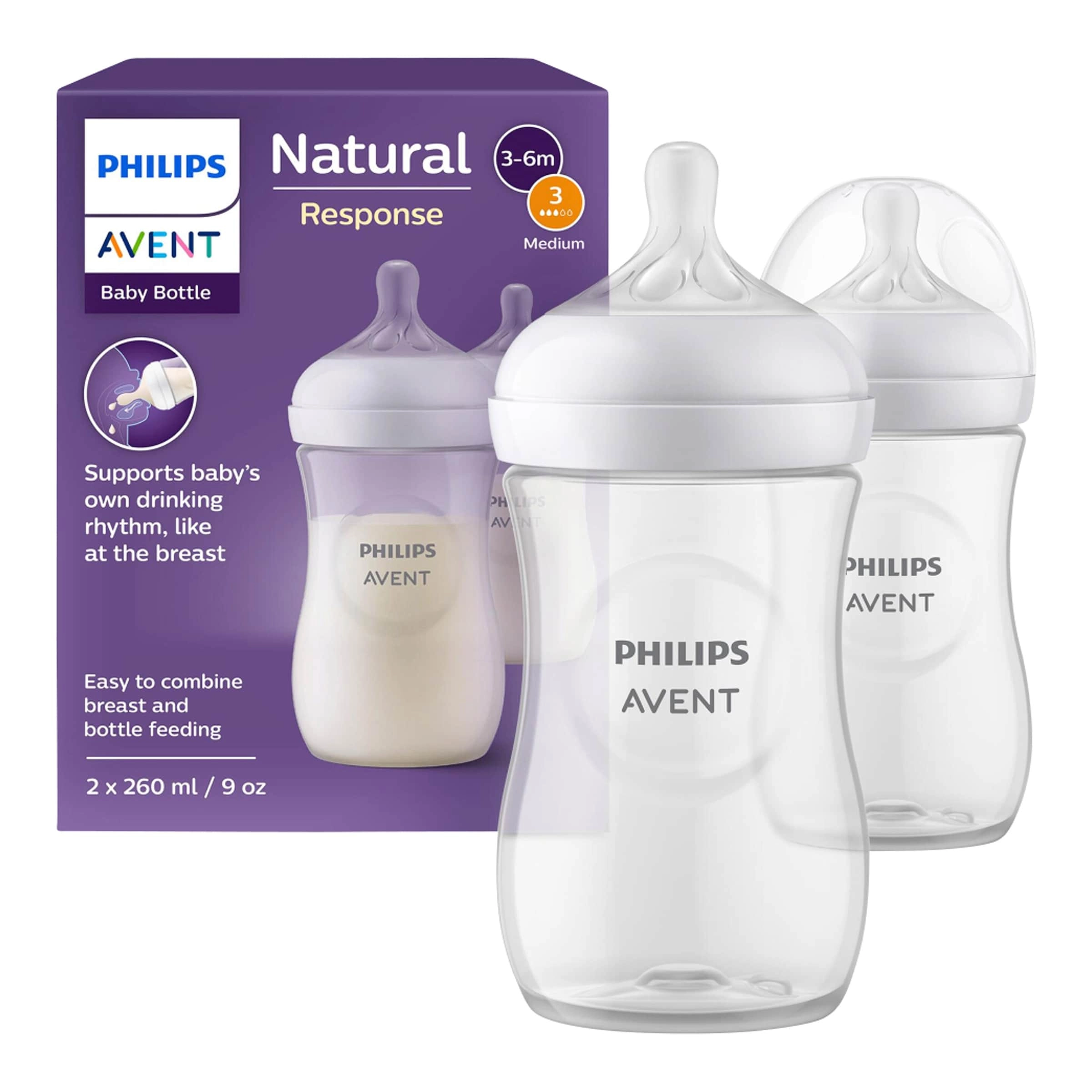 Philips Avent 2er-Pack Babyflasche Natural Response, 260ml, ab 1M