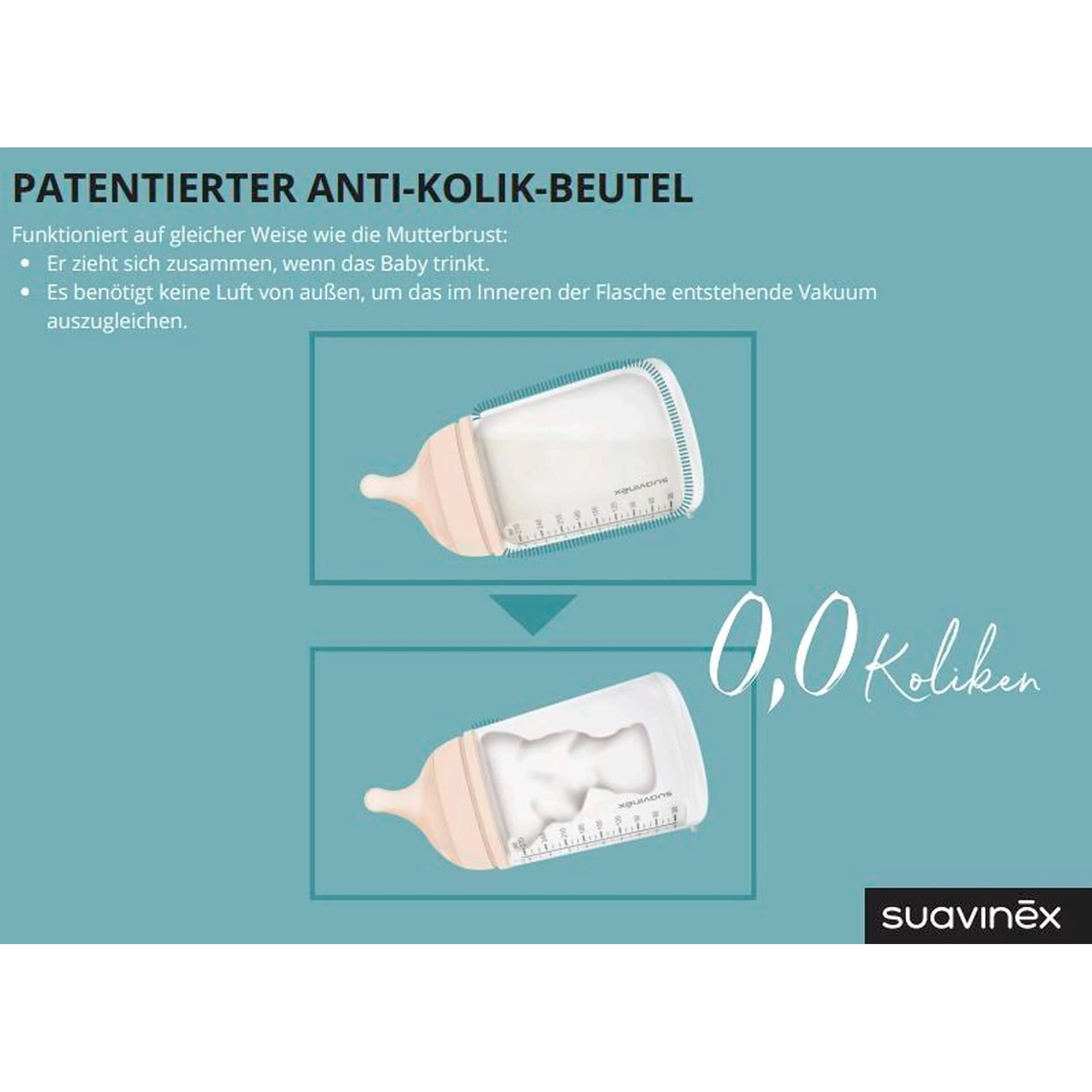 Suavinex Babyflasche Zero.Zero, Anti-Kolik, 270 ml, ab 3M