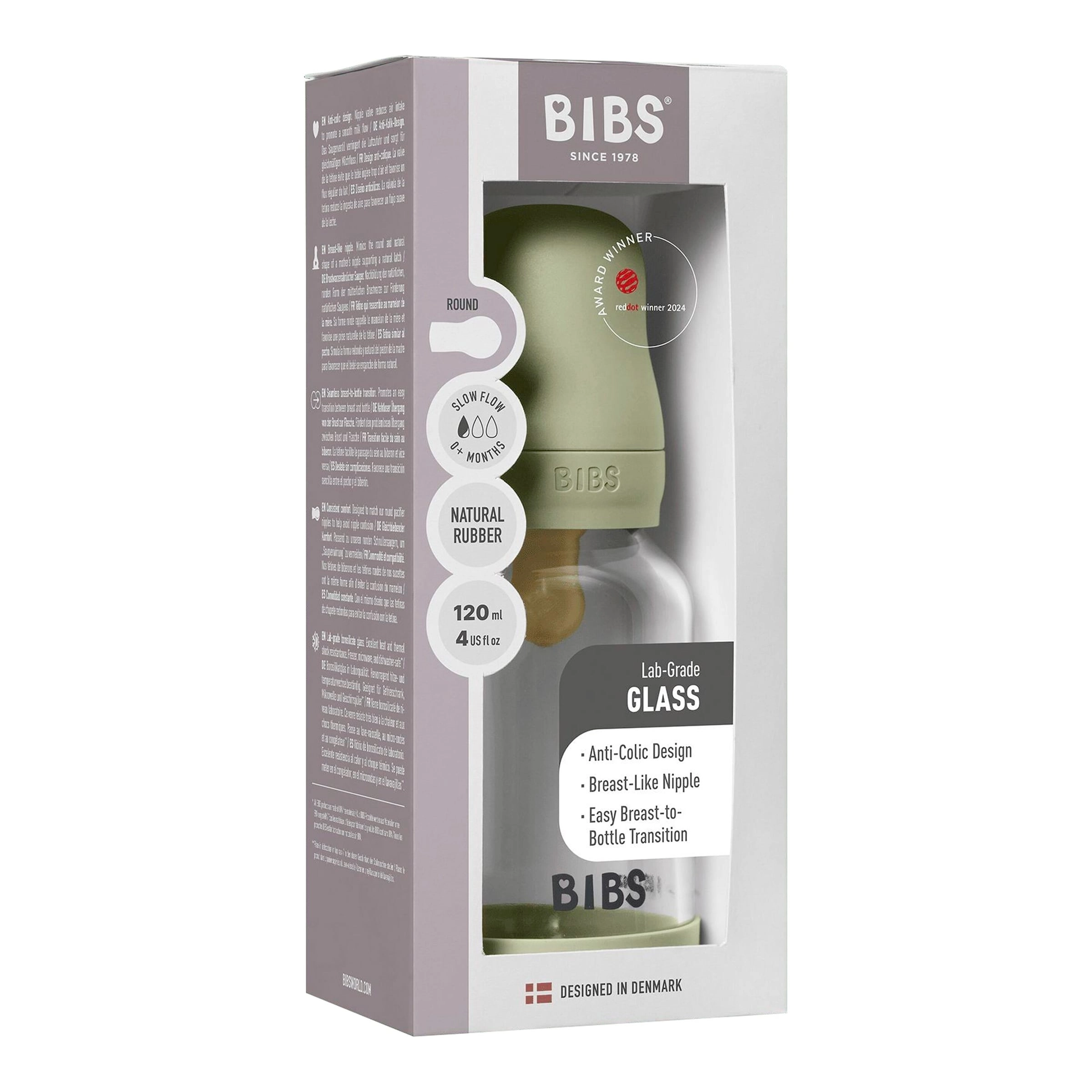 Bibs Babyflasche aus Glas, 120 ml, ab 0M