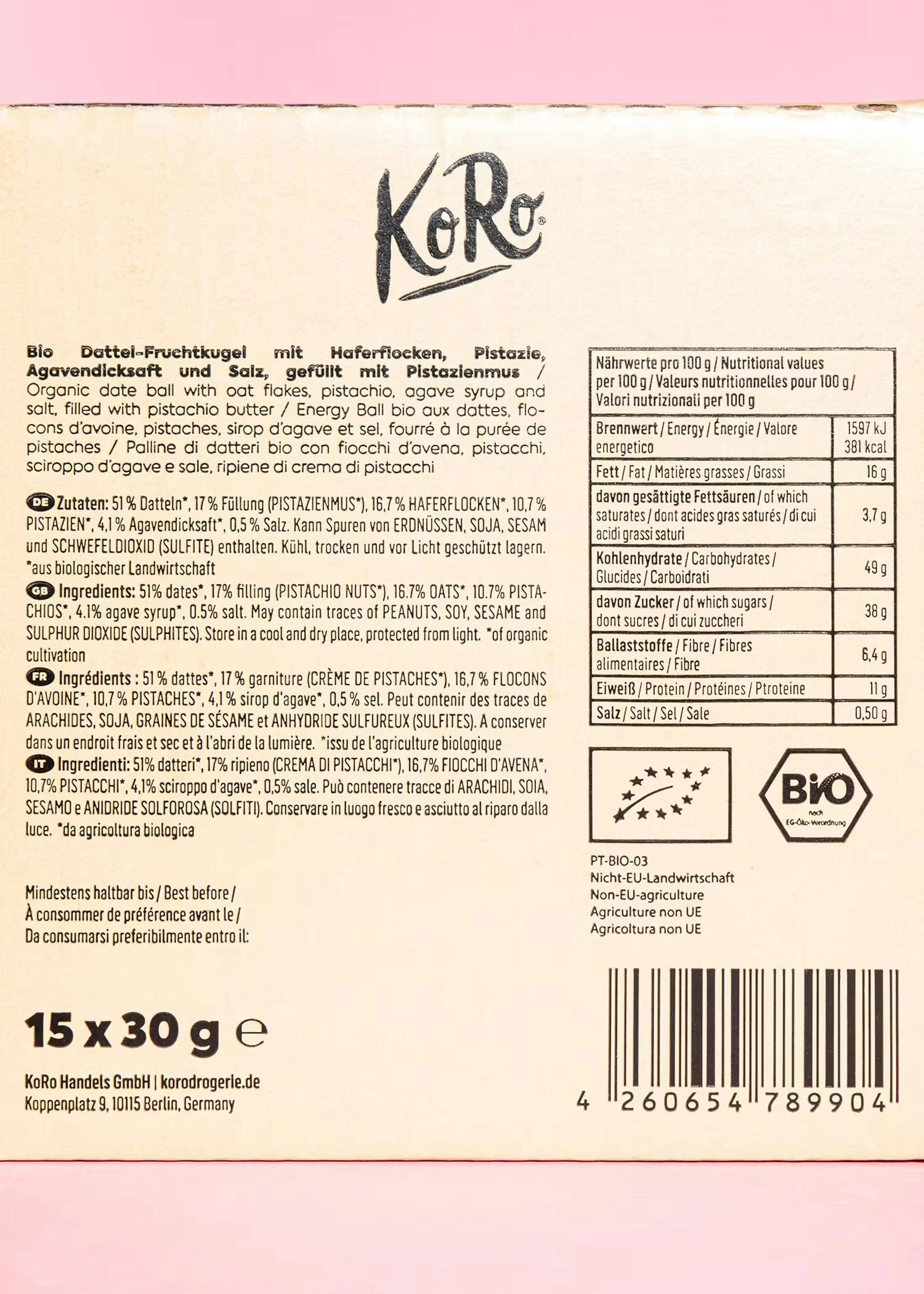 Bio Energy Ball Salted Pistachio 30 g