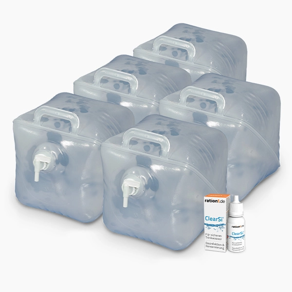 Wasser-Lager-Paket - Wasserkonservierung und Wasserlagerung bis 6 Monate - Wasser Lager Paket 100L