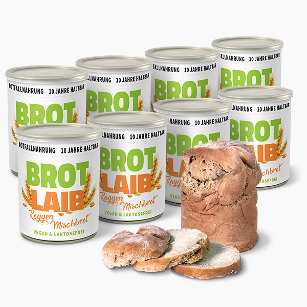 Roggen-Mischbrot Notvorrat Dosenbrot, 8 Stück, 10 Jahre haltbar